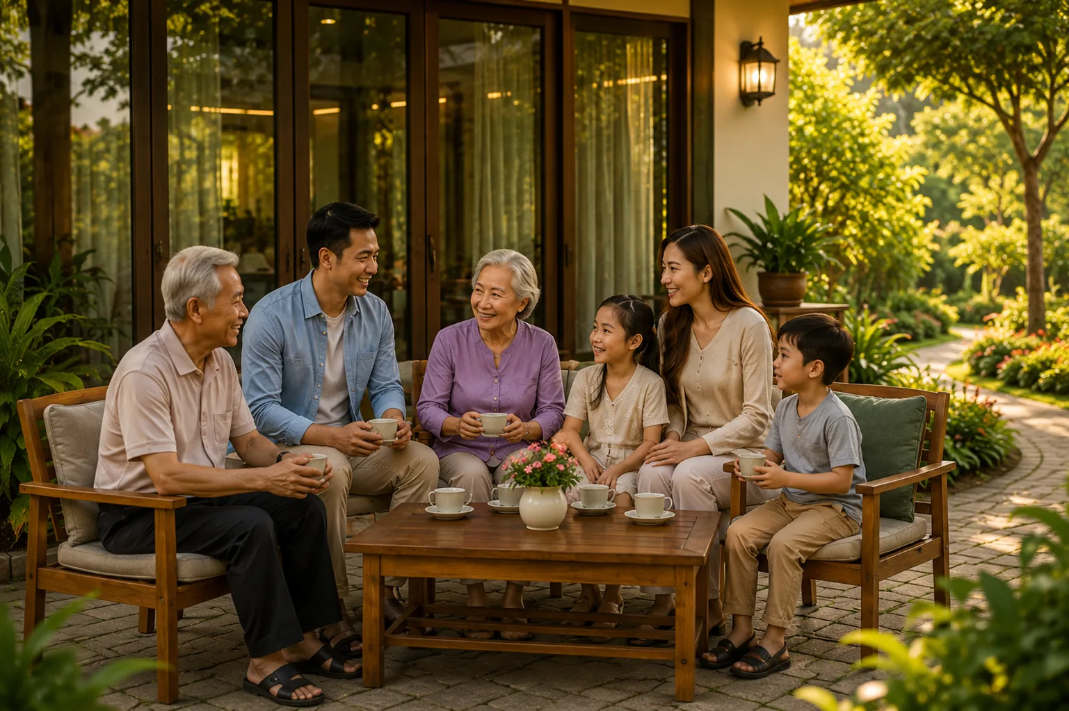 Gia đình nhiều thế hệ sum vầy bên nhau tại An Nhiên