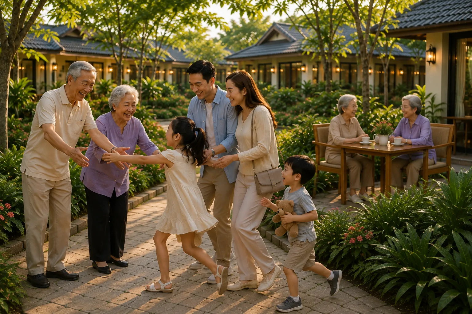 Gia đình đến thăm và sum họp cùng cư dân tại An Nhiên
